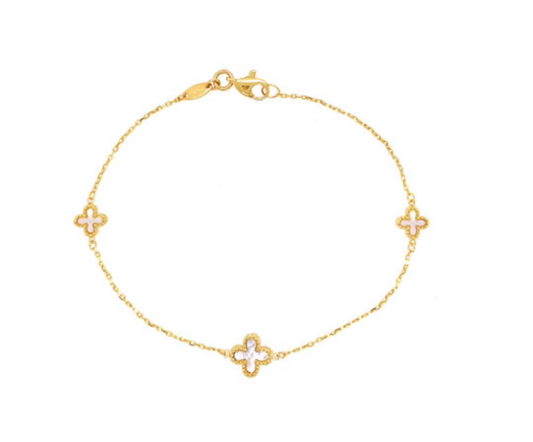 Mother of Pearl Flower Bracelet in 9ct Yellow Gold