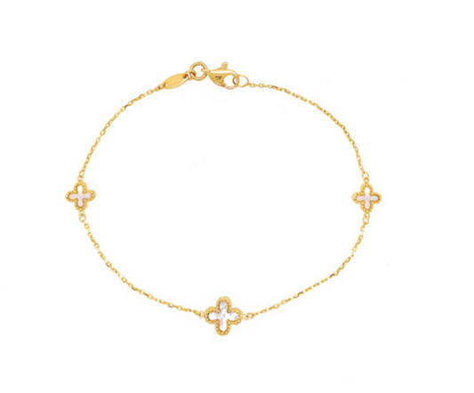 Mother of Pearl Flower Bracelet in 9ct Yellow Gold