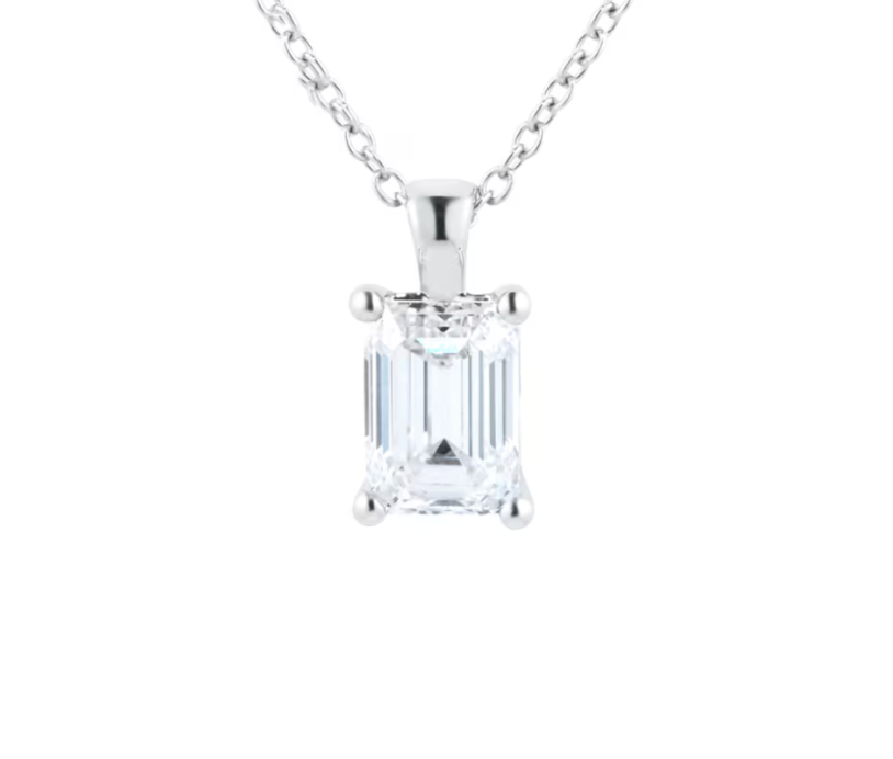 0.56ct Emerald Cut Natural Diamond Solitaire Pendant in 18ct White Gold