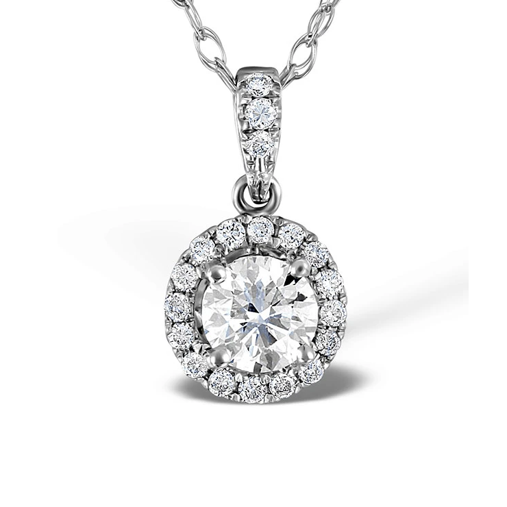 0.39ct Round Brilliant Natural Diamond Halo Pendant in 18ct White Gold