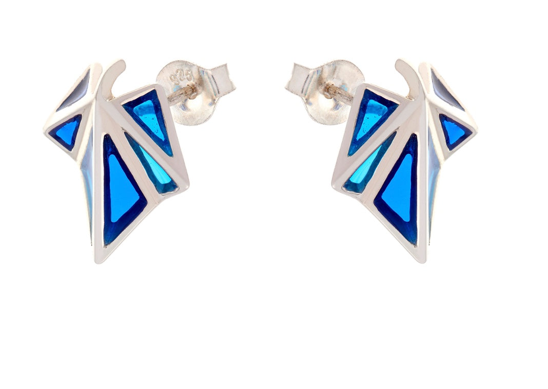 925 Sterling Silver Blue Enamel Clara Stud Earrings