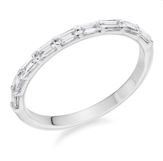 Baguette Cut Half Eternity, Platinum Claw Set Ring