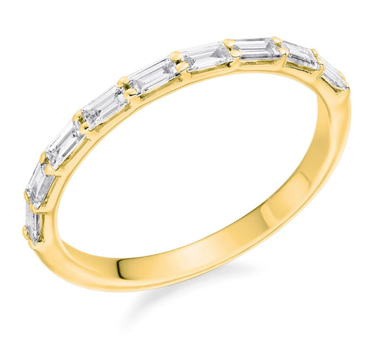 Baguette Cut Half Eternity, Yellow Gold Claw Set Ring