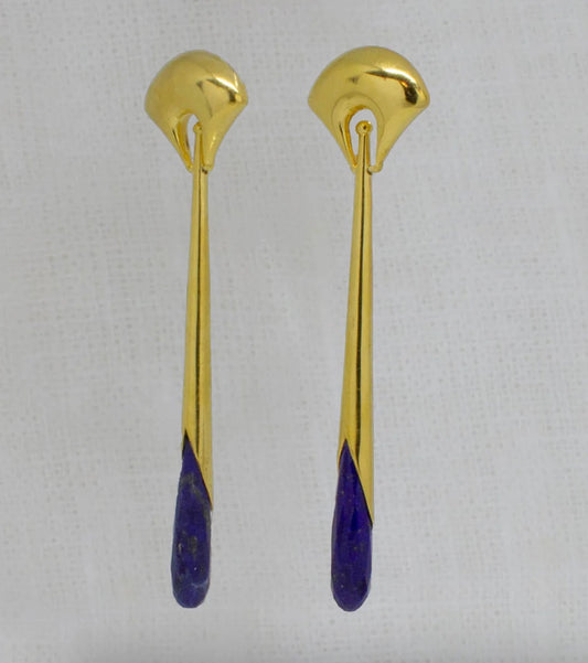 18ct Gold Vermeil Lapis Lazuli Art Deco Style Drop Earring