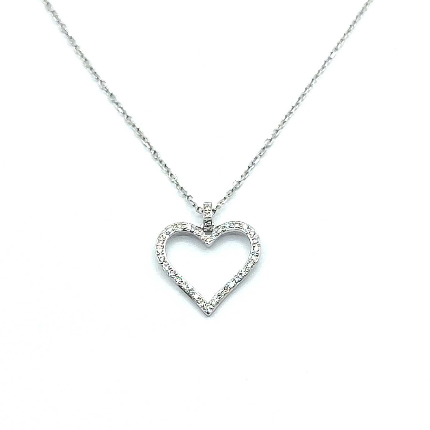 9ct White Gold Diamond Heart Pendant Necklace