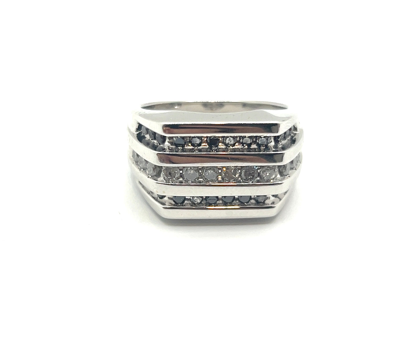 White Gold Diamond & Black Diamond 3 Row Ring