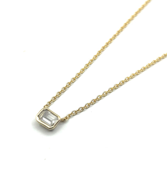 9ct Yellow Gold Emerald Cut Diamond Necklace 16"