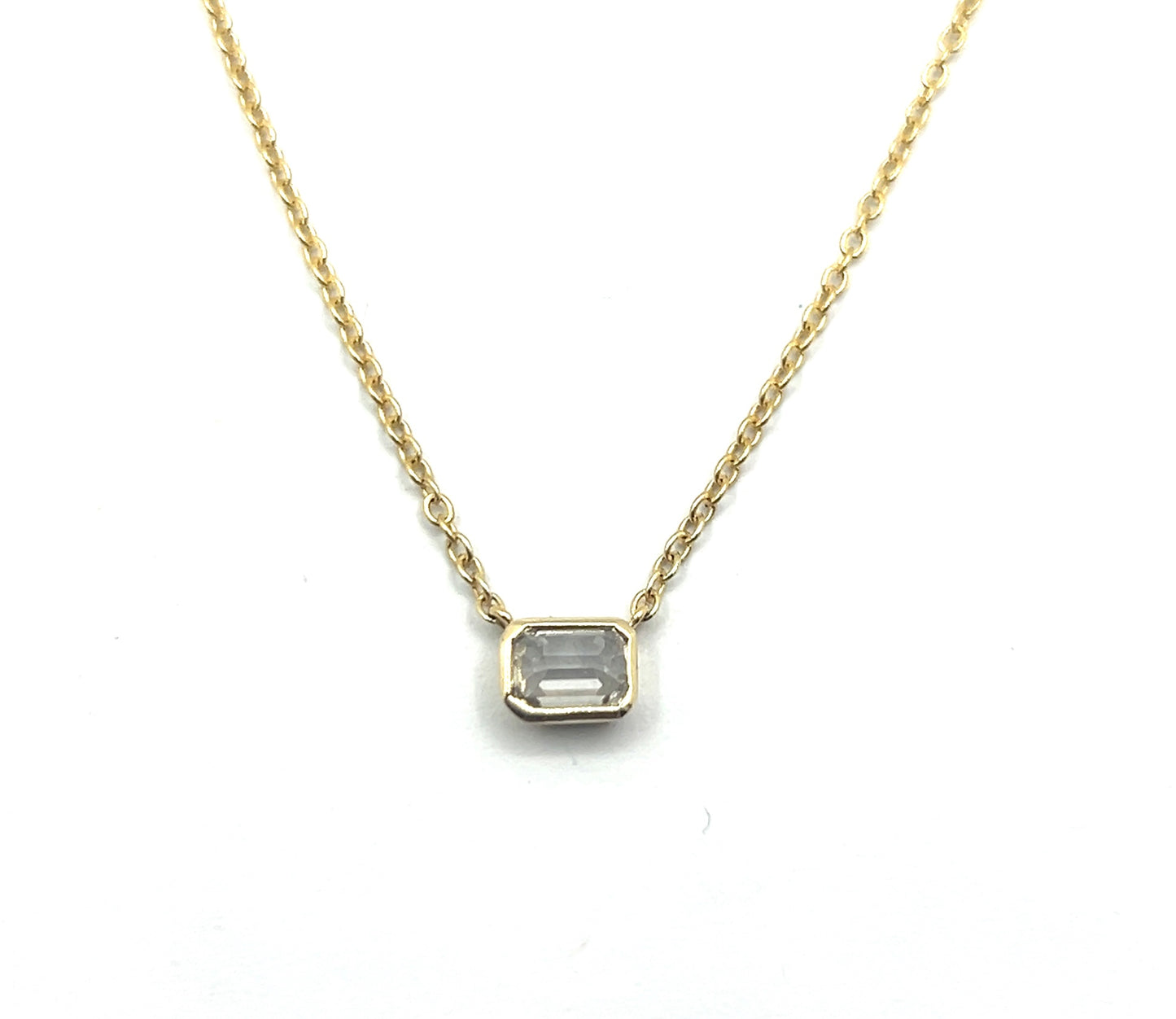 9ct Yellow Gold Emerald Cut Diamond Necklace 16"