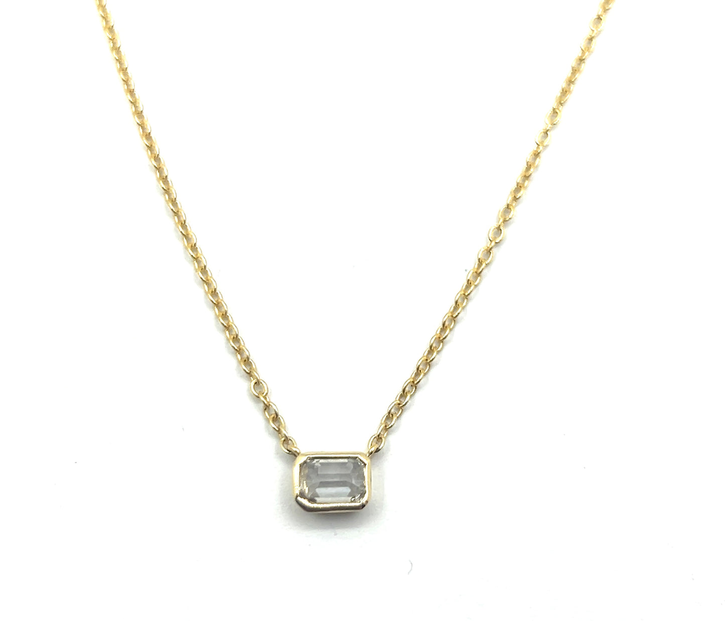 9ct Yellow Gold Emerald Cut Diamond Necklace 16"