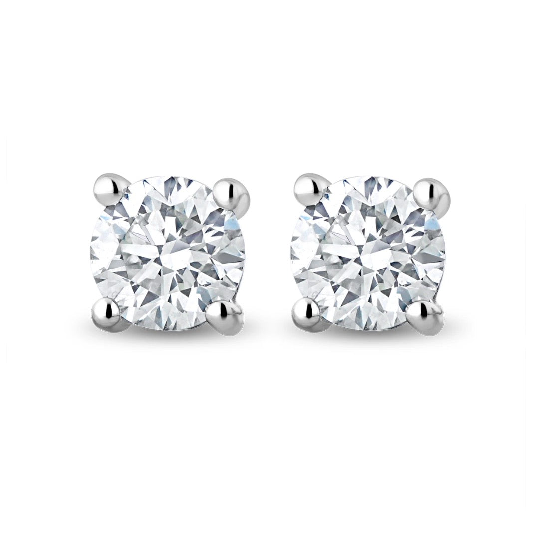 0.80ct Round Brilliant Natural Diamond Stud Earrings in 18ct White Gold