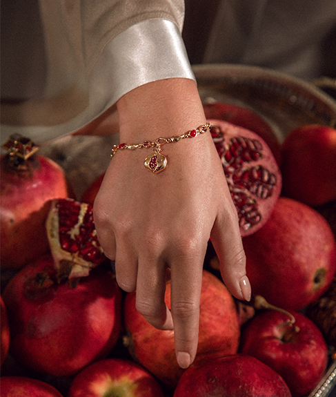 14ct Rose Gold & Ruby Pomegranate Bracelet