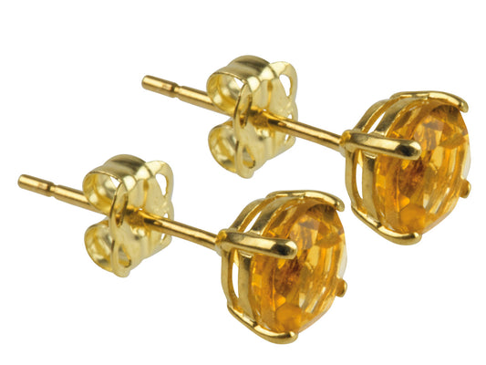 9ct Yellow Gold Birthstone Earrings 5mm Round Champagne/orange/yellow Topaz - November