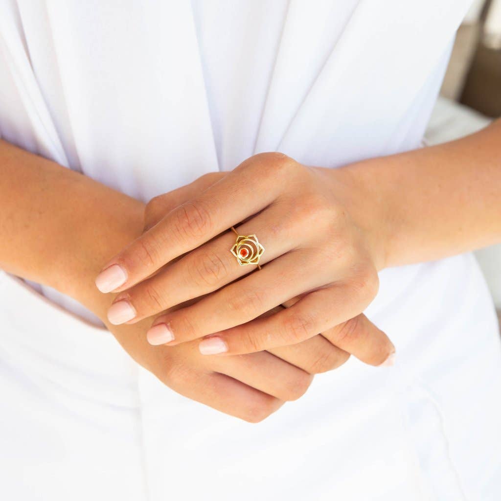 Sacral Chakra Ring, Carnelian & Silver Gold Plated