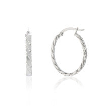 9ct White Gold Twist Oval Hoop Earrings