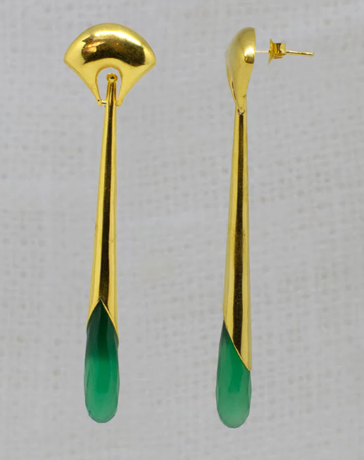 18ct Gold Vermeil Green Onyx Art Deco Style Drop Earring