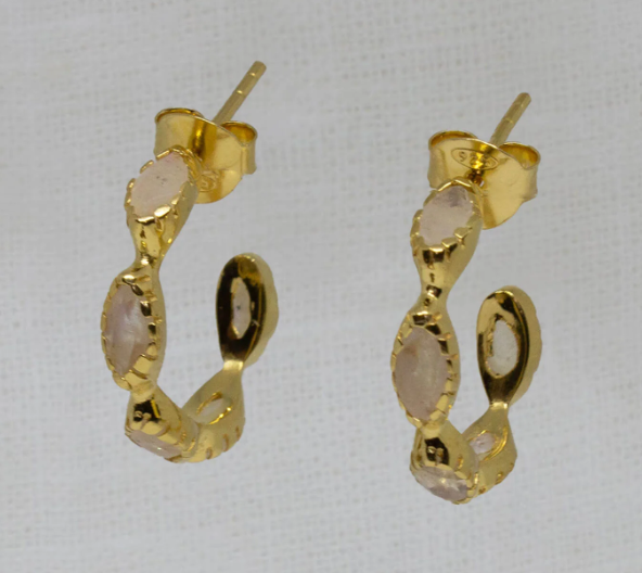 18ct Gold Vermeil Marquise Rainbow Moonstone Hoops