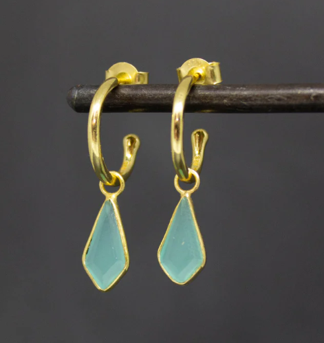 18ct Gold Vermeil Kite Shape Aqua Chalcedony Drop Earrings