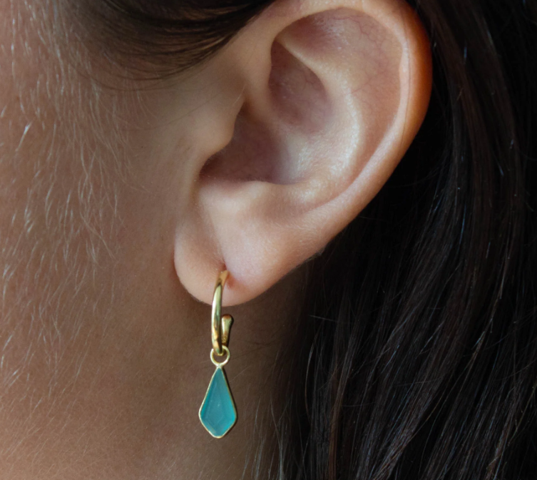 18ct Gold Vermeil Kite Shape Aqua Chalcedony Drop Earrings