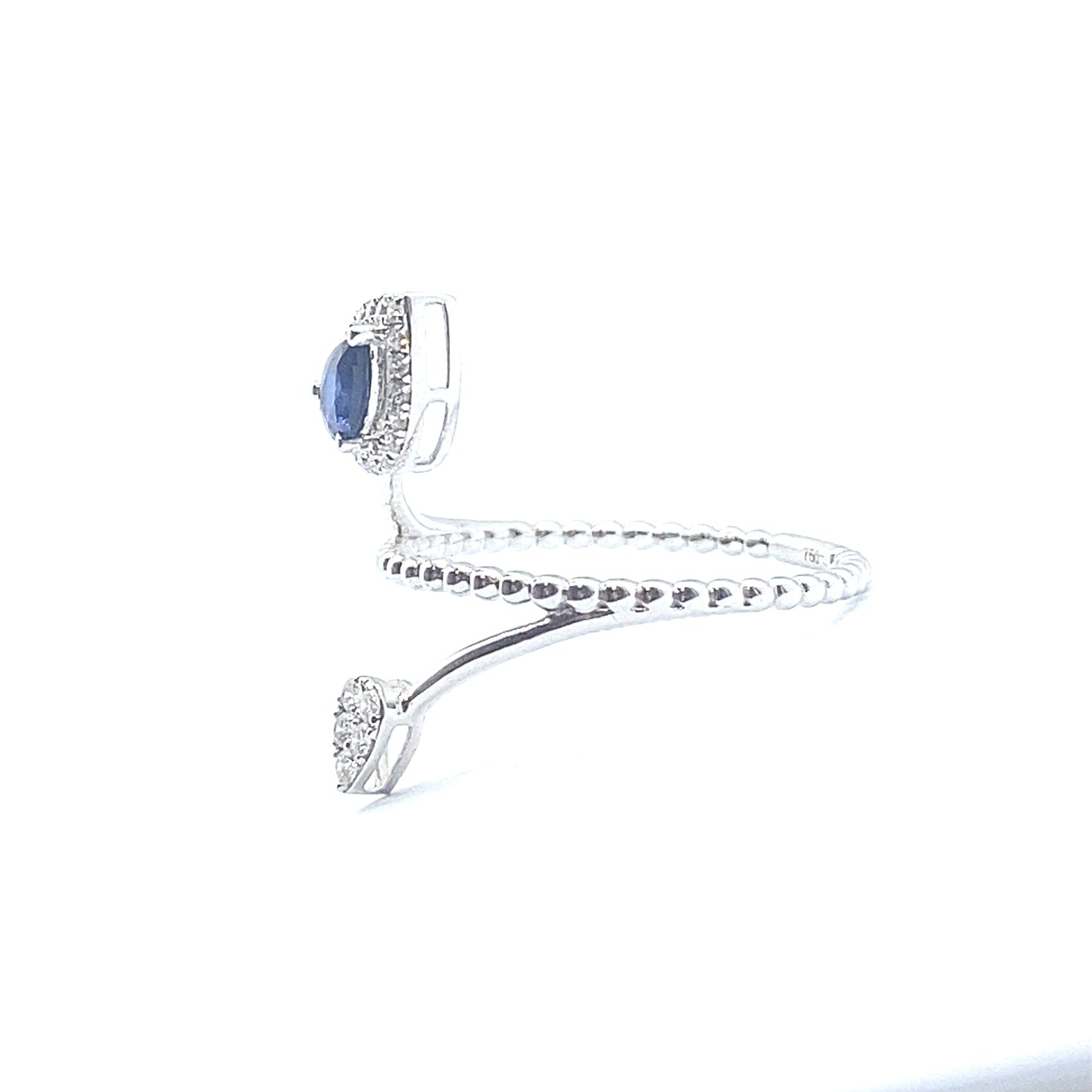 Pear Cut Sapphire and Diamonds Leaf Motif Ring in 18ct White Gold