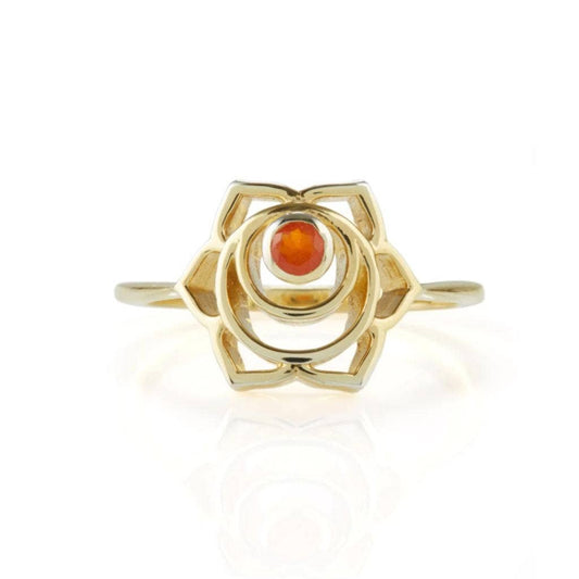 Sacral Chakra Ring, Carnelian & Silver Gold Plated