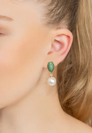 Baroque Pearl Classic Drop Emerald Green Swarovski Crystal Tops