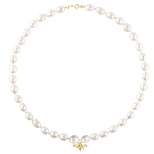 Sterling Silver Gold Plated Bee Pearl Necklace