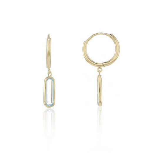 9ct Yellow Gold Sky Blue Topaz Hoop Drop Earrings