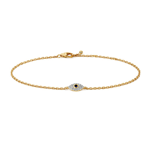 9ct Gold, Diamond and Sapphire Evil Eye Bracelet