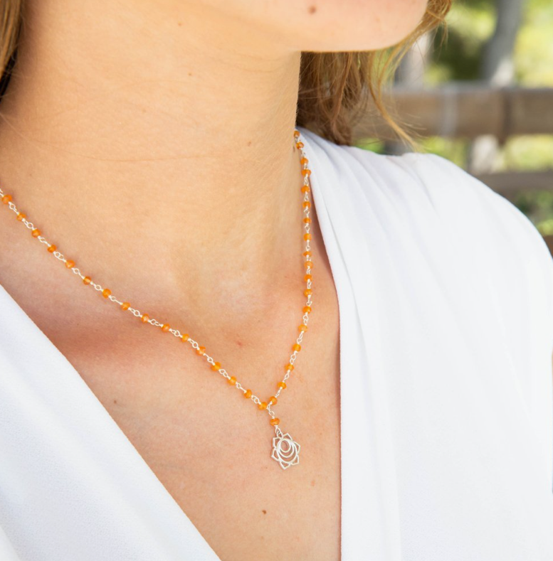 Gold Vermeil on Sterling Silver Sacral Chakra Orange Carnelian Gemstone Necklace