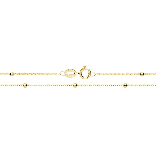 9ct Yellow Gold Bead Trace Rolo Chain 16"