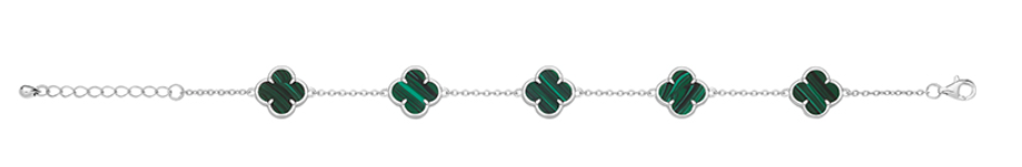 925 Silver Rodium plated Malachite Five Clover Leaf Braclet