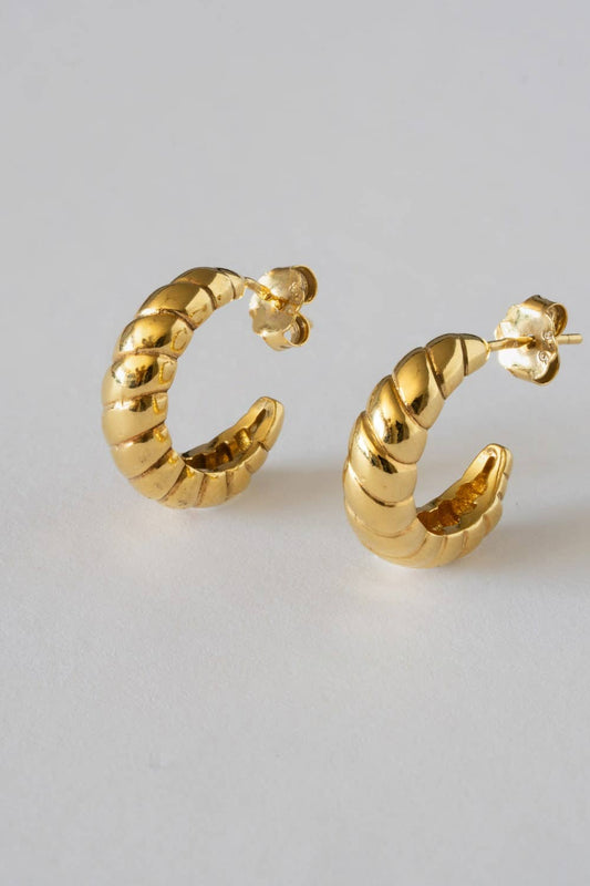 Gold Plated Sterling Silver Tidal Ribbed Hoop Earrings