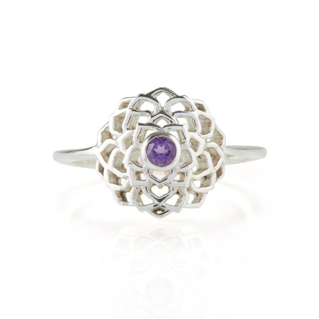 Crown Chakra Ring, Amethyst & Silver Gold Plated