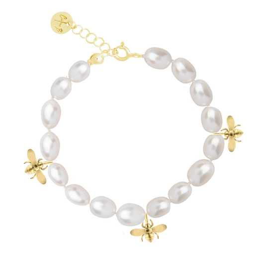 Sterling Silver Gold Plated Beehive Pearl Bracelet