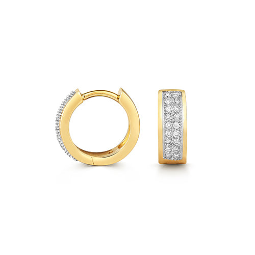 9ct Yellow Gold Diamond 12mm Double Row Hoops