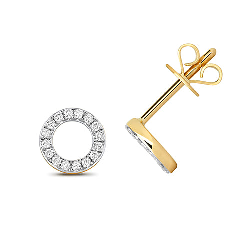 9ct Yellow Gold Diamond Circle Stud Earrings