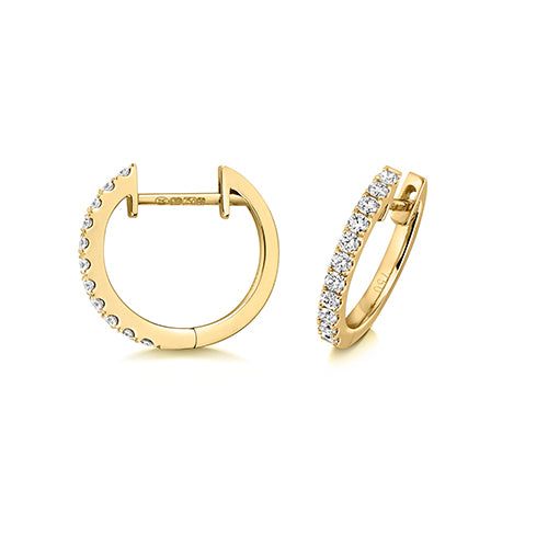 18ct Yellow Gold Diamond Huggie Hoop Earrings