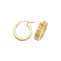 9ct Yellow Gold Tripple Ridge Hoop Earrings