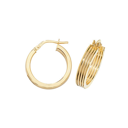 9ct Yellow Gold 18mm, Ribbed Hoop earrings