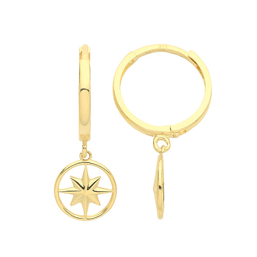 9ct Yellow Gold Compass Charm Earrings