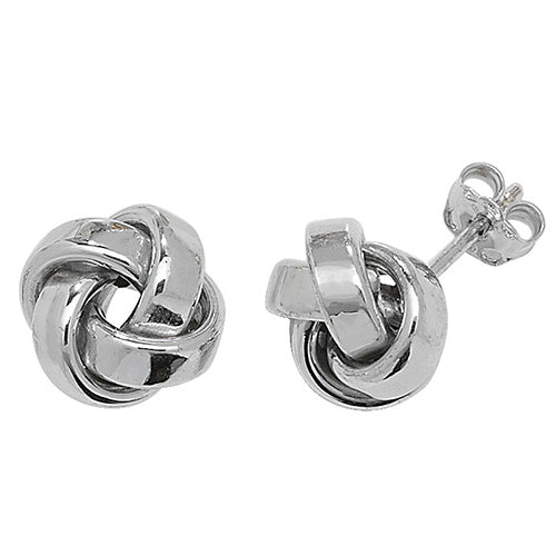 White Gold 4 Strand Knot Stud Earrings