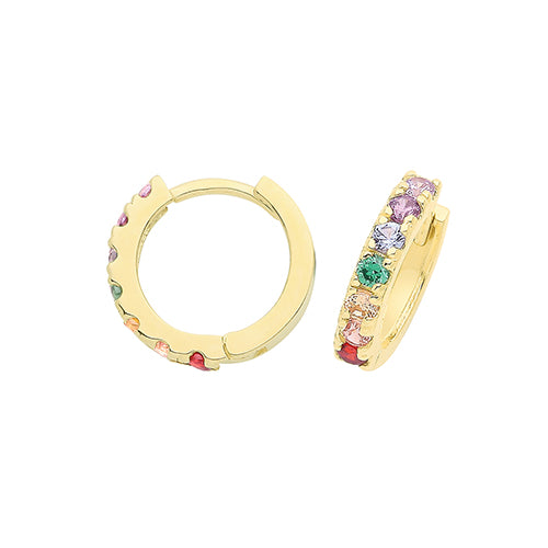 Yellow Gold 10mm CZ Rainbow Hoop Earrings