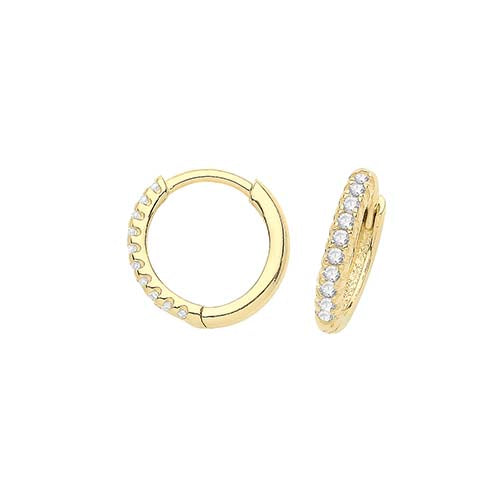 9ct Yellow Gold 11mm CZ, Hinged Hoop Earrings