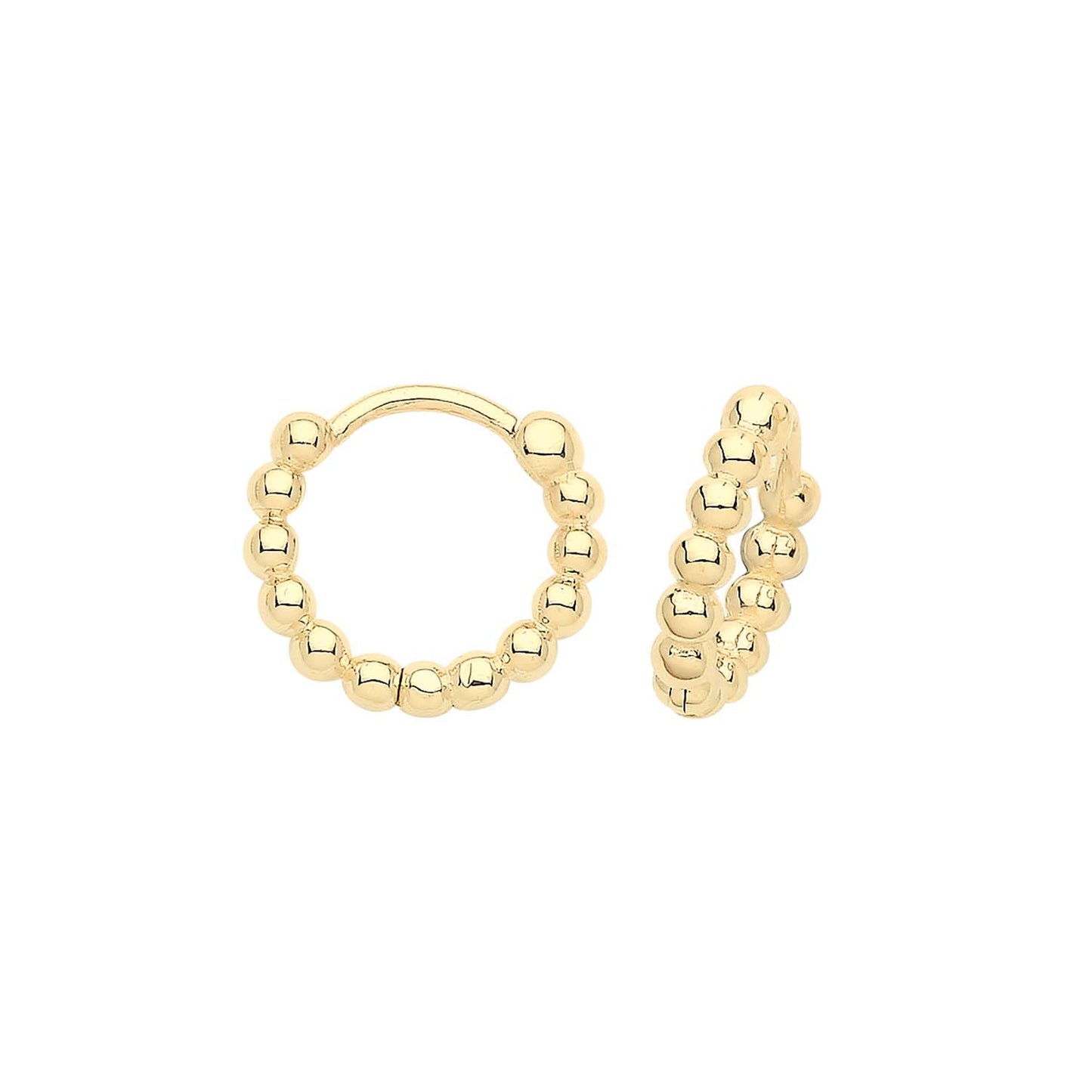 9ct Yellow Gold 11mm Beaded Hinged Hoop Earrings