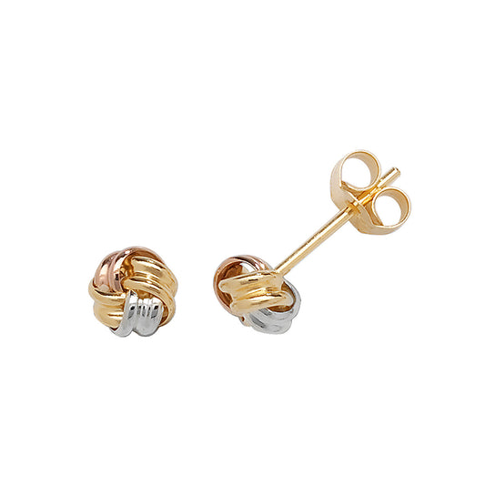 9ct Gold, 3 tone Colour Knot Stud Earrings