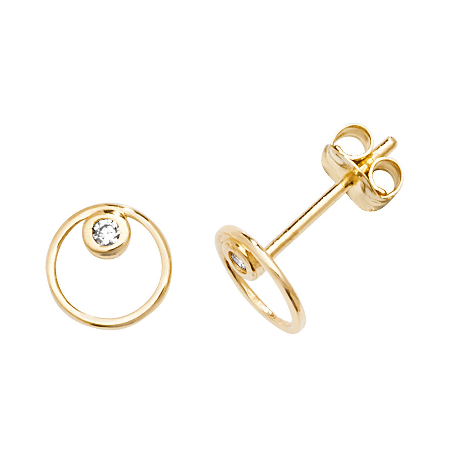 9ct Gold Double Circle Wire Stud Earrings