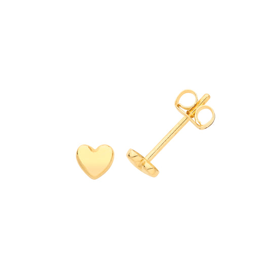9ct Yellow Gold 4mm Heart Stud Earrings