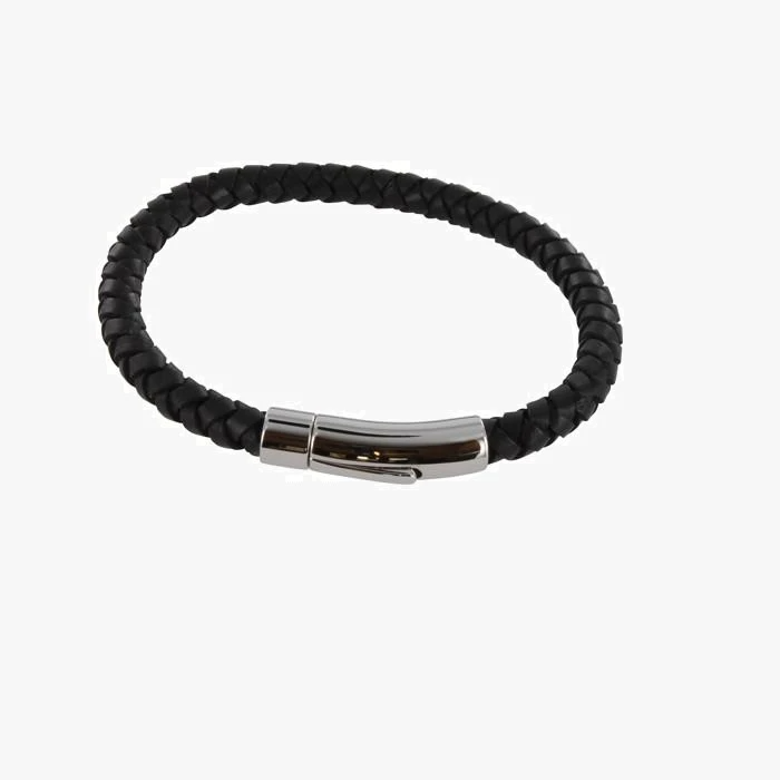 Trigger Black Leather Plaited Bracelet