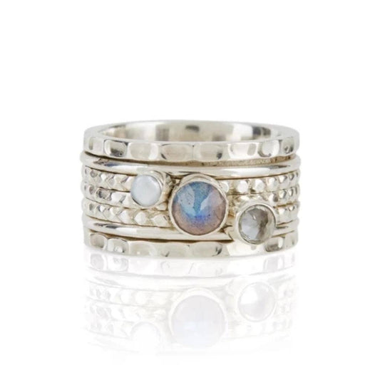 Sterling Silver "Ethereal Vibes" Labradorite, Clear Topaz & Pearl Spinning Ring