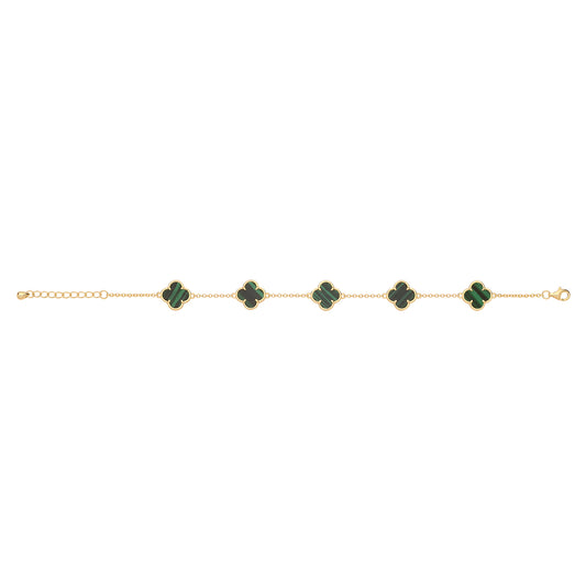 Gold Plated Sterling Silver Malachite 5 Clover Bracelet